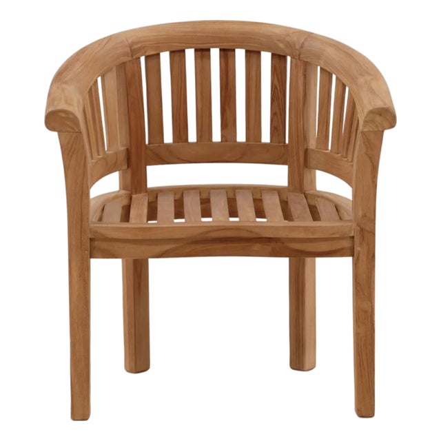 Outdoor Slatted Teak Horseshoe Chair For Sale