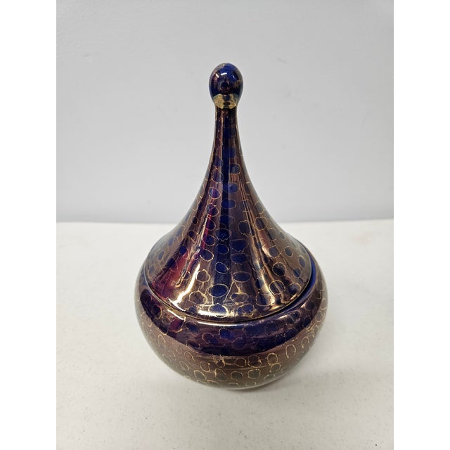 Mid-Century Modern Gold and Purple Teardrop Lidded Jar For Sale - Image 3 of 14
