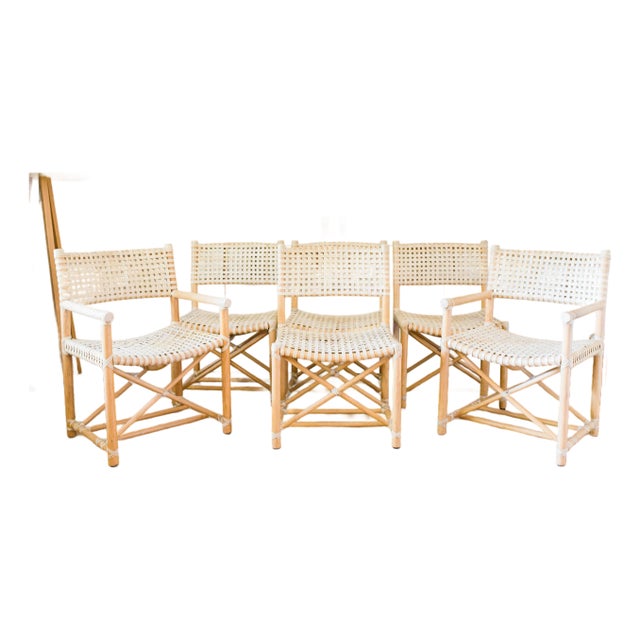 1960s Set of Six McGuire San Francisco Laced Rawhide Dining Chairs For Sale