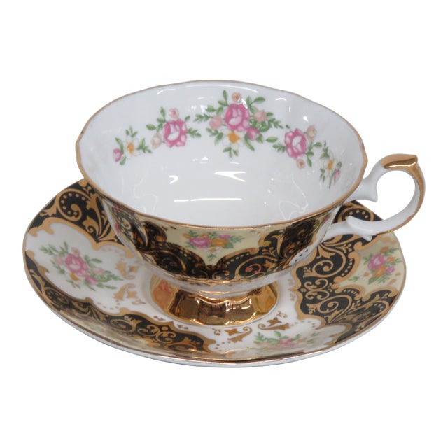 Staffordshire Elizabethan Bone China Balmoral Black Tea Cup and Saucer Set 4660b For Sale