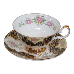Staffordshire Elizabethan Bone China Balmoral Black Tea Cup and Saucer Set 4660b