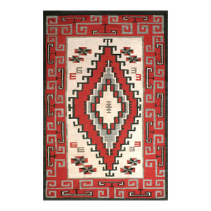 1930s Ivory Red Medallion Antique American Navajo Rug Ganado 5' X 7'5" Flatweave Wool Carpet