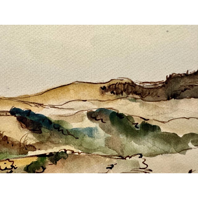 Rustic Henry Emil Salloch Original Watercolor on Paper Arid Plain Landscape, 1951. For Sale - Image 3 of 7