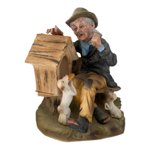 Vintage Lefton Japan Hand Painted Old Man W Dogs Doghouse Figurine Collectible