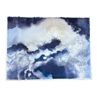 1970’s Original Impressionist Double Sided Clouds & Mountain Landscape Watercolor Painting For Sale