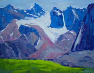 Contemporary Oil Painting Snowscape Mountain Landscape on Metal