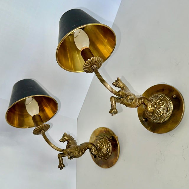 Pair French Bronze Horse Equestrian Wall Sconce Lights For Sale In Palm Springs - Image 6 of 18