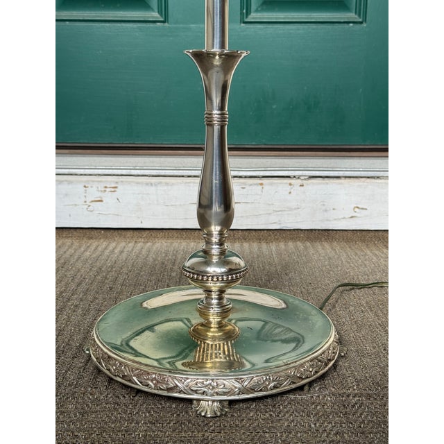 1930s Art Deco Pierced Silverplated 60" Torchiere Floor Lamp W/Claw Feet For Sale - Image 6 of 18