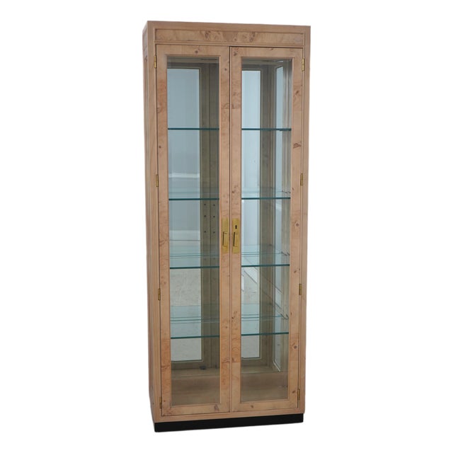 Burl Ash Campaign Curio Cabinet by Drexel Heritage For Sale