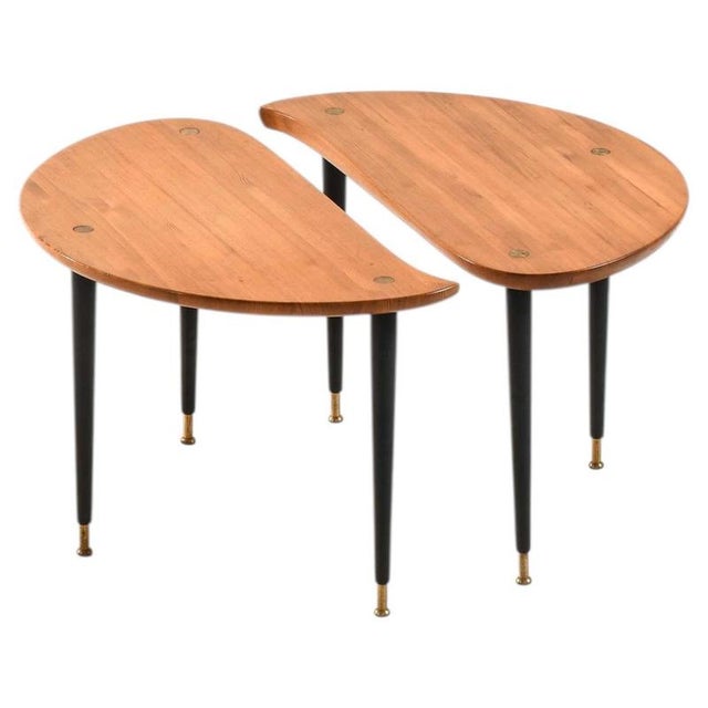 Brown Side Tables in Brass, Lacquer and Pine from Svensk Fur, 1950s, Set of 2 For Sale - Image 8 of 8