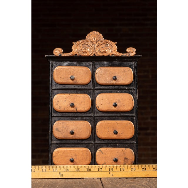Early 20th Century Ornate Painted Tin Spice Cabinet For Sale - Image 9 of 9