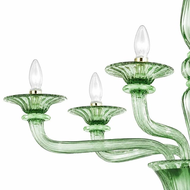 Contemporary Sculptural Linear Rigadin Green Murano Glass Chandelier by Simoeng For Sale - Image 3 of 6