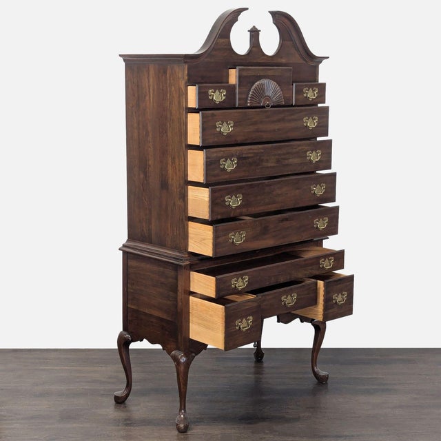 Traditional Pennsylvania House Solid Wood Highboy Dresser With Brass Hardware For Sale - Image 3 of 12