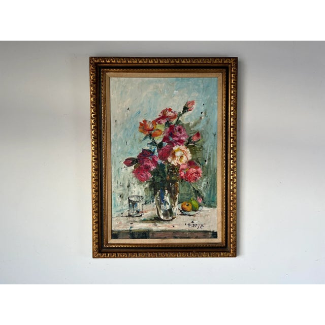 Italian E. Dessey " Roses " Still Life Oil Painting , Framed For Sale - Image 13 of 13