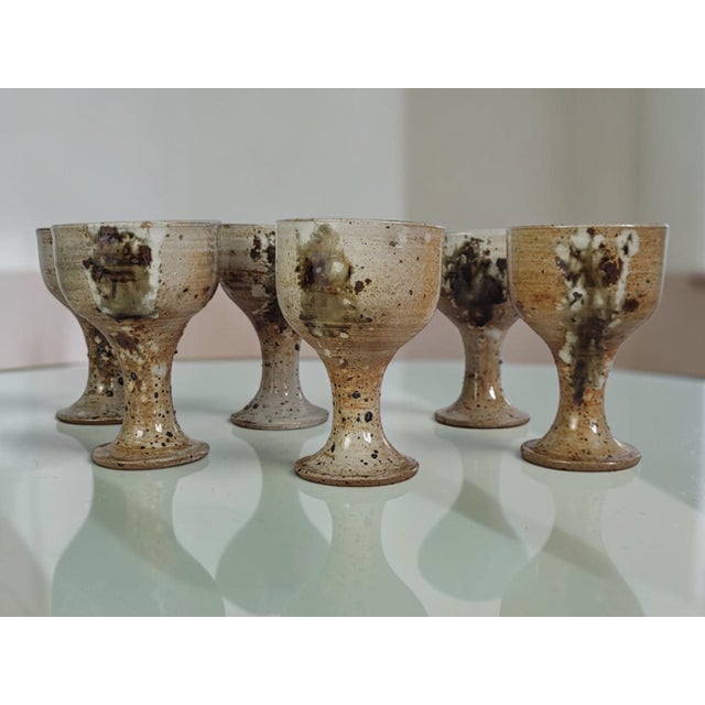 Ceramic Stoneware Stemmed Cups from by Vézelay Pottery Albert Breton , 1970s, Set of 6 For Sale - Image 7 of 7