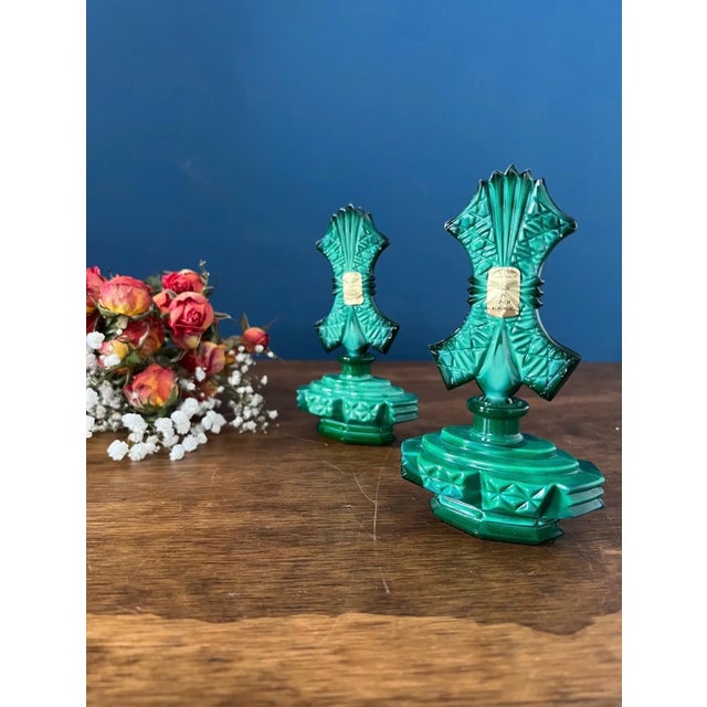 Art Deco Malachite Glass Perfume Bottles Pair For Sale In New York - Image 6 of 18