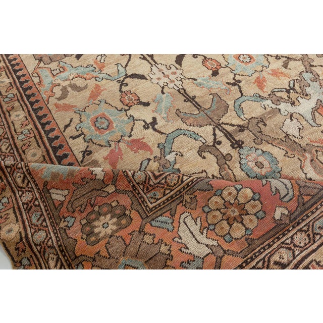 Early 20th Century Antique Persian Sultanabad Green Handmade Wool Carpet For Sale - Image 5 of 8