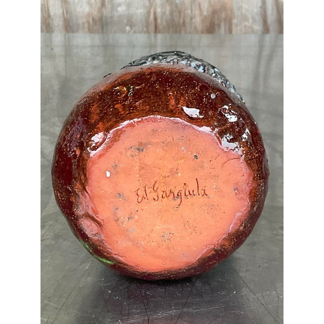 Vintage Boho Signed Hand Made Studio Pottery Vases - a Pair For Sale - Image 9 of 12