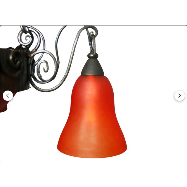 Metal French Art Deco Art Nouveau Pate de Verre Chandelier, 1980s For Sale - Image 7 of 11