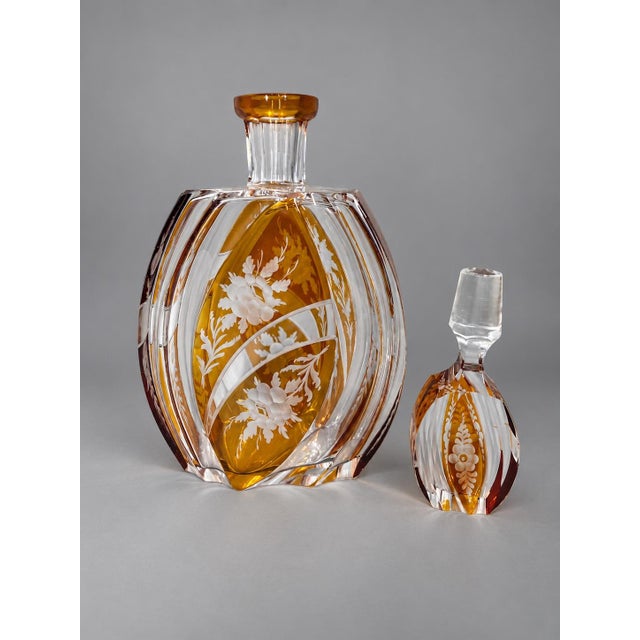 Art Deco 19c Bohemian Artisan Amber Cut Crystal Decanter For Sale - Image 3 of 9