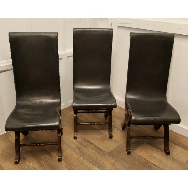 Mid-Century Leather and Oak Fireside Sling Chairs by Pierre Lottier, 1940s, Set of 3 For Sale - Image 9 of 11