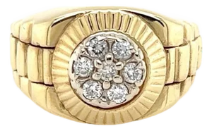 Mid 20th Century Diamond 14k Yellow Gold Link Round Top Ring - Size 4.5