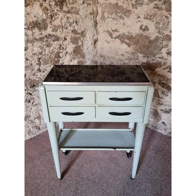 Vintage French Medical Instrument Table Metal Cabinet with Glass Top, 1960s For Sale - Image 4 of 11