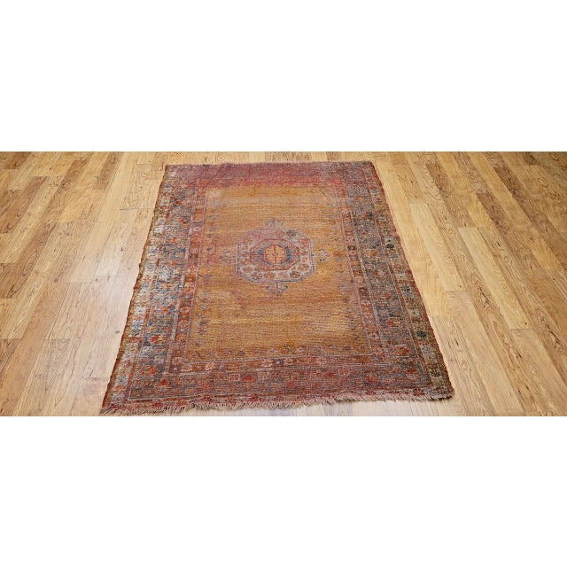 19th Century Antique Turkish Oushak Area Rug, 1880s, Pale Yellow & Blue, 5' x 5' For Sale In Chicago - Image 6 of 14
