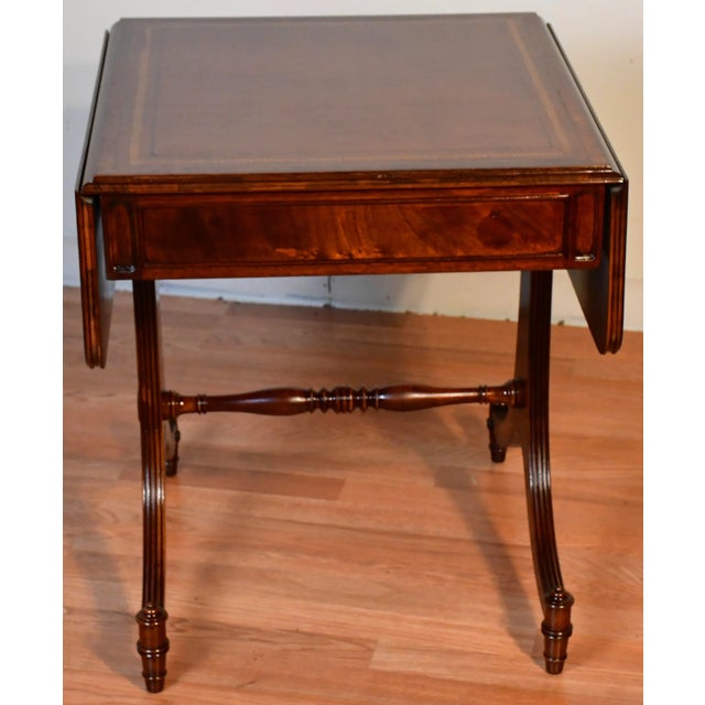1920 Heritage Henredon Regency Mahogany & Leather Top Drop-Leaf Pembroke Table For Sale - Image 6 of 12