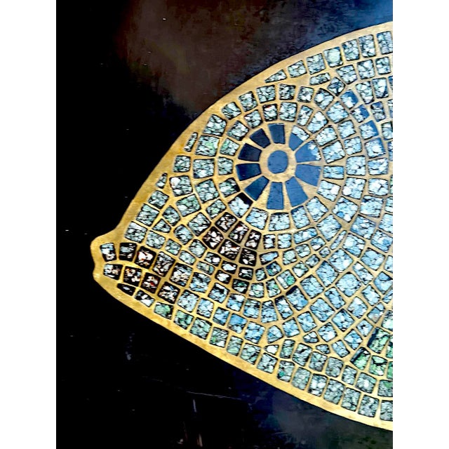 Metal Mid 20th Century Couroc of Monterey Tray With Brass, Turquoise and Stone Inlay Fish For Sale - Image 7 of 15