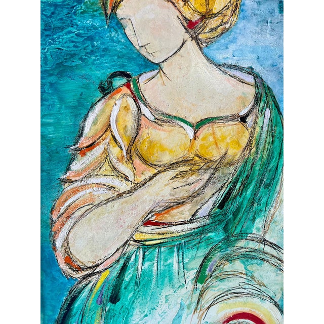 Lazzaro Donati, Italian Modernist Surrealist Woman Colorful Oil Painting Lazzaro Donati, 1961 For Sale - Image 14 of 17