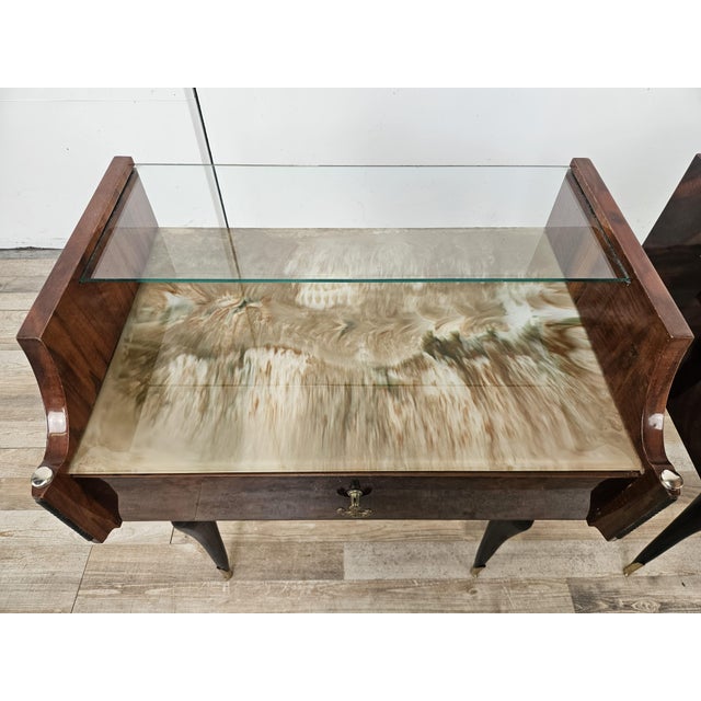 Mid-Century Mahogany Nightstands with Double Glass Tops, 1960, Set of 2 For Sale - Image 6 of 18