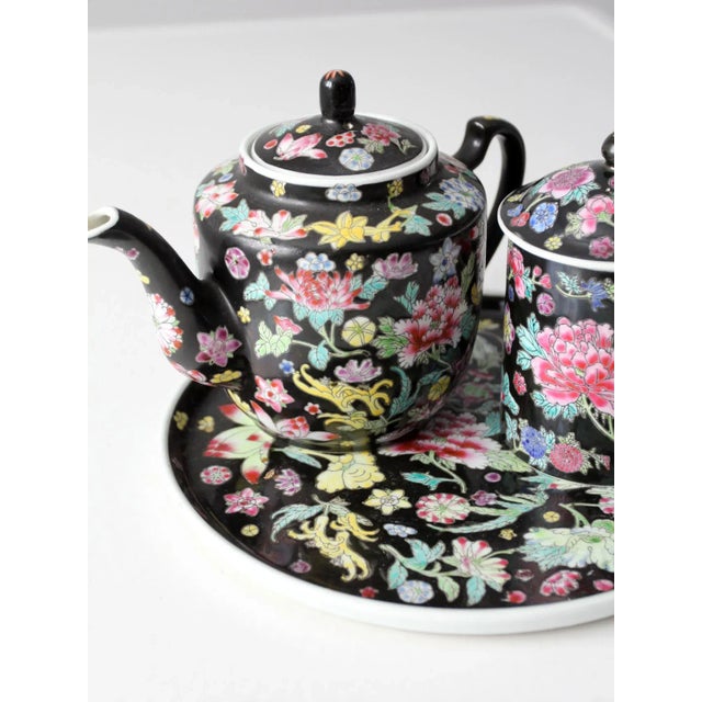 Vintage Chinese Black Porcelain Tea Set For Sale - Image 12 of 13