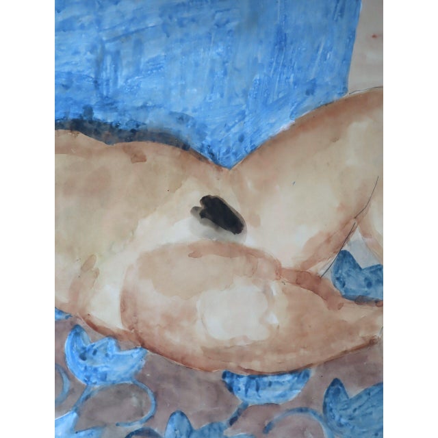 Mid-Century Modern 'Reclining Figure on Rug' Original Swedish Figurative Watercolour Painting, Framed For Sale - Image 11 of 12