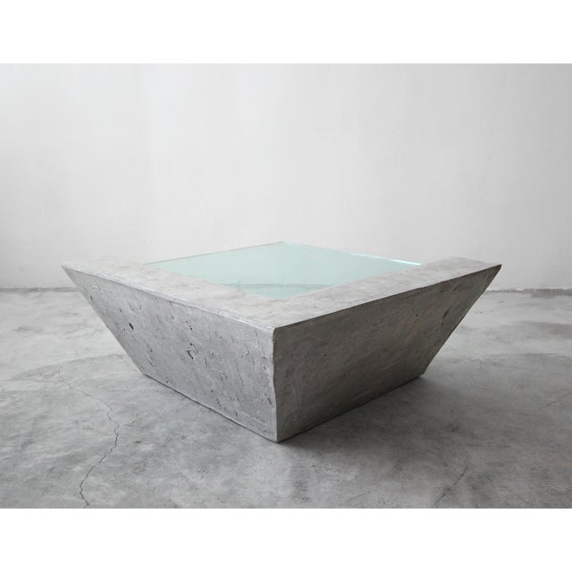 Cantilevered Faux Concrete Plaster And Glass Coffee Table Chairish