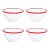 Crow Canyon Home Enamelware, Vintage Small 14 oz. Footed Bowls in White with Red Rim - Set of 4 For Sale