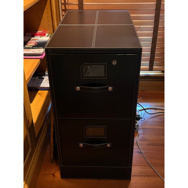 Modern Black Leather Wrapped Office File Cabinet For Sale - Image 3 of 8