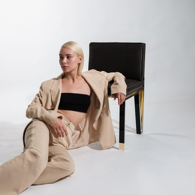 Bizimyer Furniture, "Stella" Chair With Bronze and Exclusive Woven Leather, Tailor Made, Istanbul For Sale - Image 4 of 18