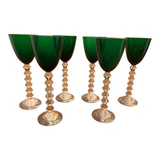 Set of 6 Emerald Green Baccarat Vega Rhine Wine Glasses For Sale