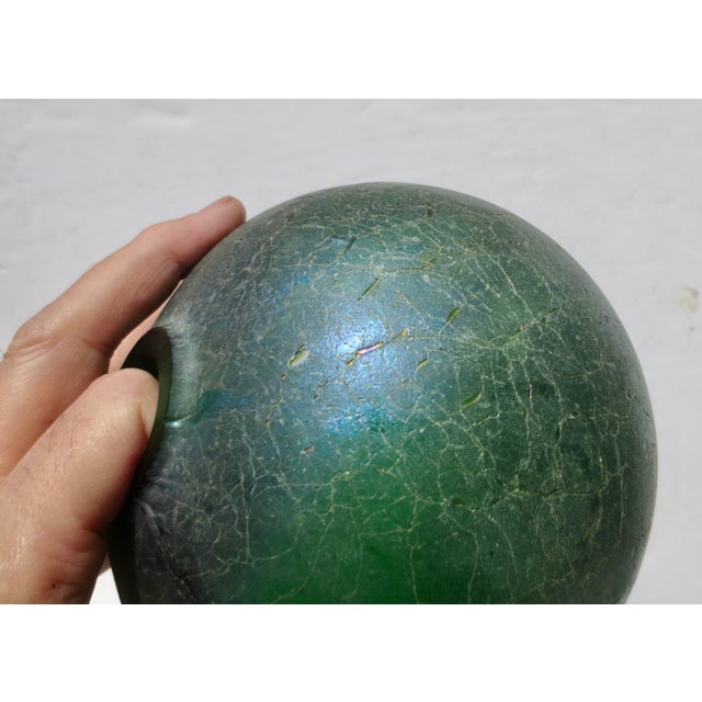Green Glass Globe With Irridescent Crackle Surface Flash For Sale - Image 9 of 11