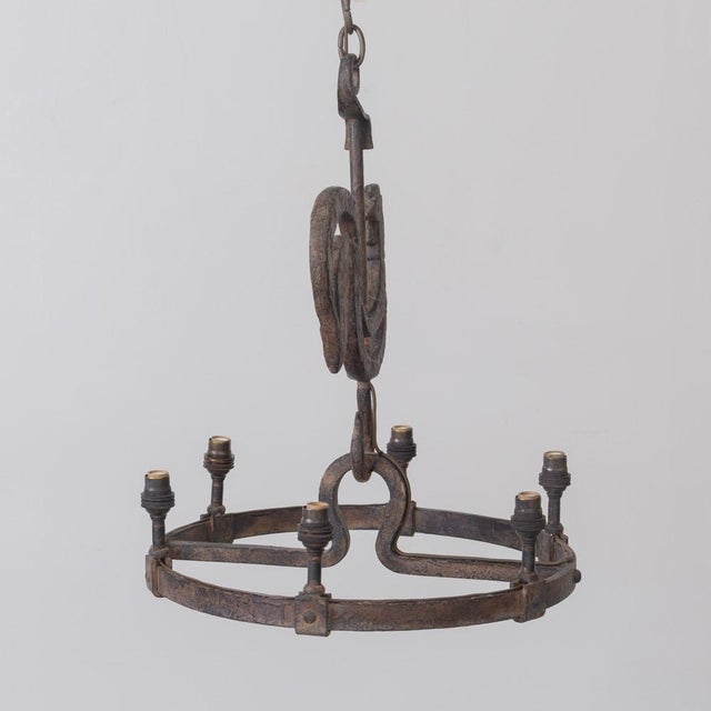 Black 1950s Wrought Iron Rooster Chandelier by Jean Touret for Atelier Marolles For Sale - Image 8 of 14