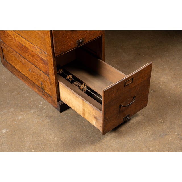 Antique Oak Filing Cabinet With Brass Hardware For Sale - Image 14 of 17
