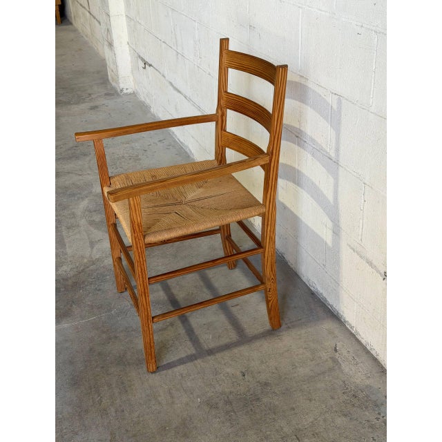 Textile Vintage Danish Pine Armchair Rush Seat Scandinavian Mid Century For Sale - Image 7 of 7