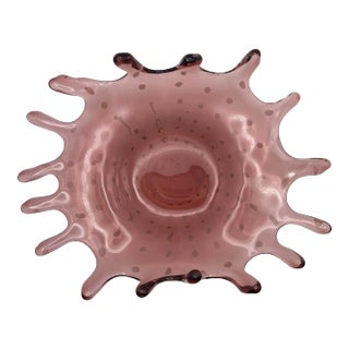 Murano Style Purple Glass Bowl With White Dots Pop Art Splash, 1960s For Sale