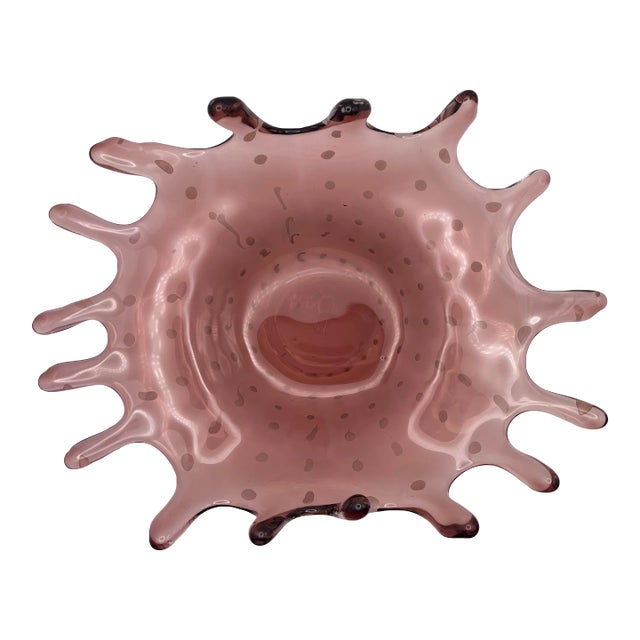 Murano Style Purple Glass Bowl With White Dots Pop Art Splash, 1960s For Sale