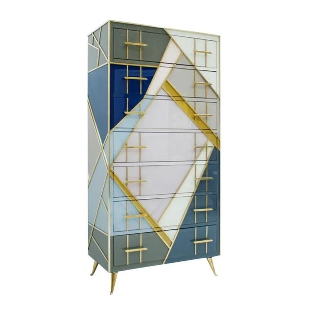 Mid-Century Murano Glass and Brass Italian Commode For Sale - Image 3 of 14