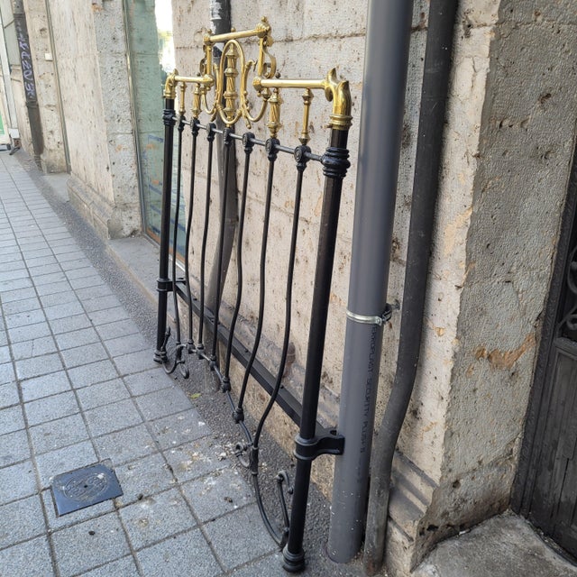 Black Art Nouveau Style Wrought Iron Bed Headboard, Spain, 1930s For Sale - Image 8 of 18