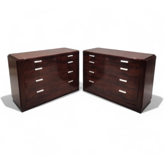 Wood Art Deco Style Flame Mahogany Chests of Drawers by Ralph Lauren - Pair For Sale - Image 7 of 8