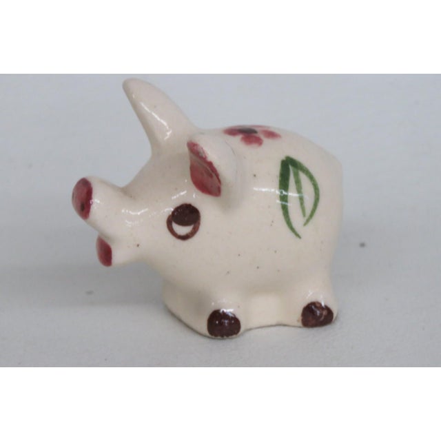 Figurative Miniature Ceramic Pig Figurine Hand Painted Mid Century Folk Art Style 4976b For Sale - Image 3 of 9