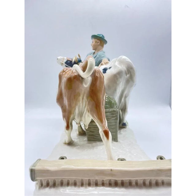 Blue Large Art Nouveau Figurine of Farmer with Oxen from Meissen For Sale - Image 8 of 12